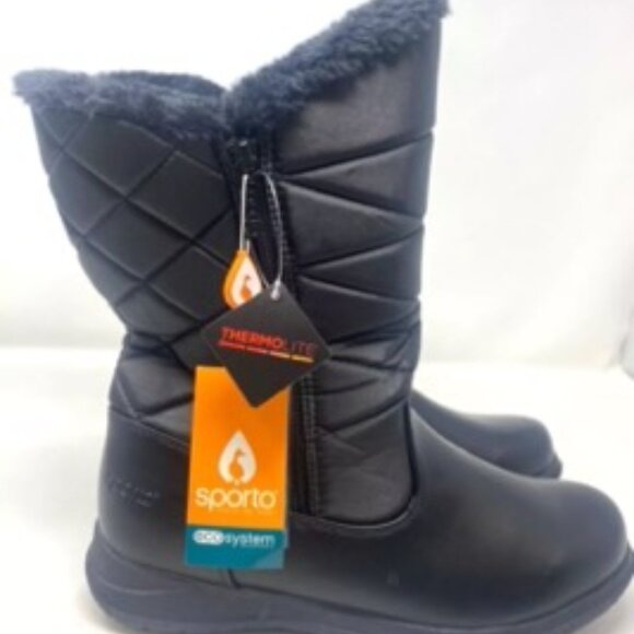 Sporto Janet Thermolite Waterproof Winter Boot Zipper Black Size - Picture 1 of 7